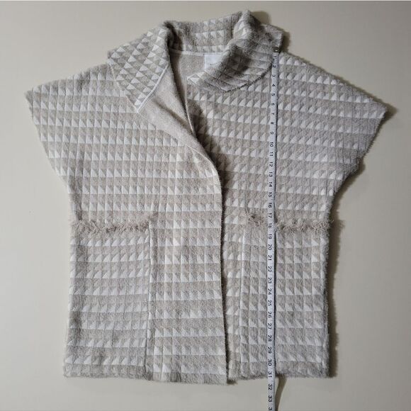 Anthropologie Two-Toned Cream Open Front Shawl Neck Collar Cardigan Sweater - Picture 8 of 15